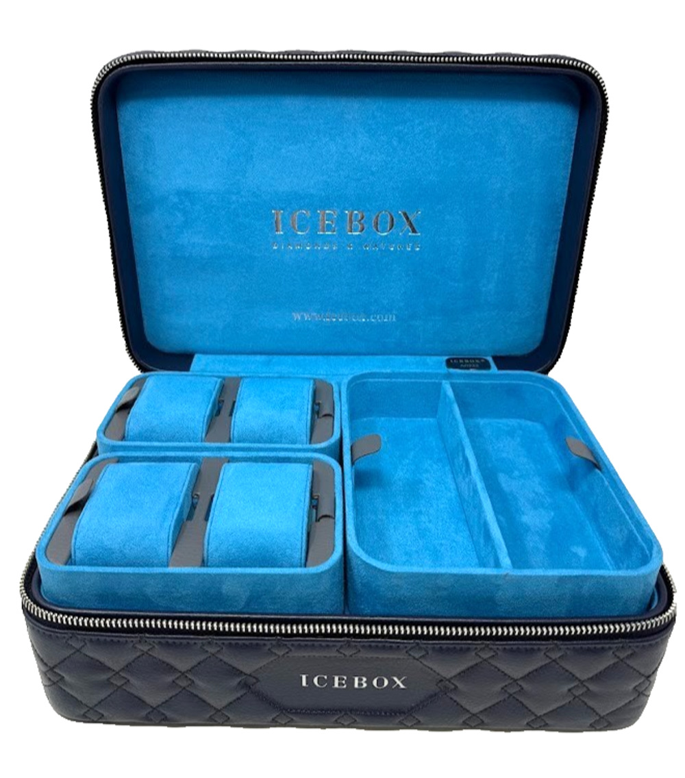 Icebox Four (4) Watches Large World Traveler Leather Jewelry Case - Navy